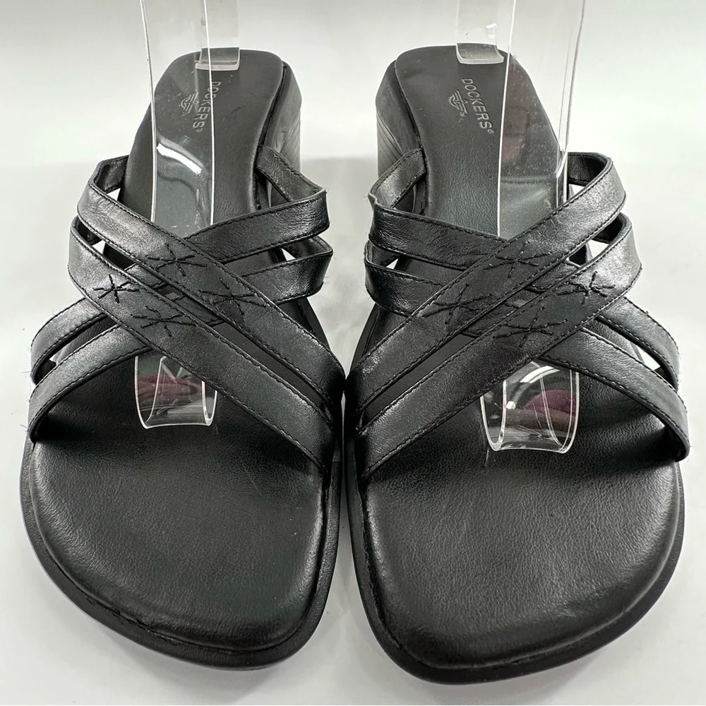 Dockers womens sandals size 8 black leather vintage 90s square toe slides